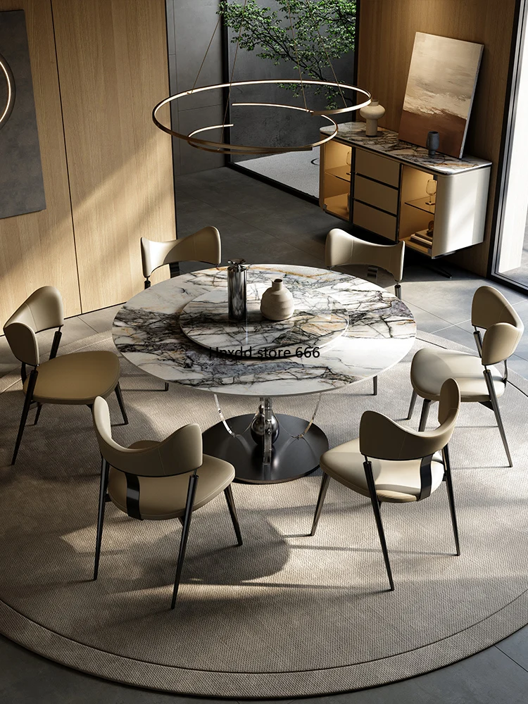 Rock slab round dining table and chair combination