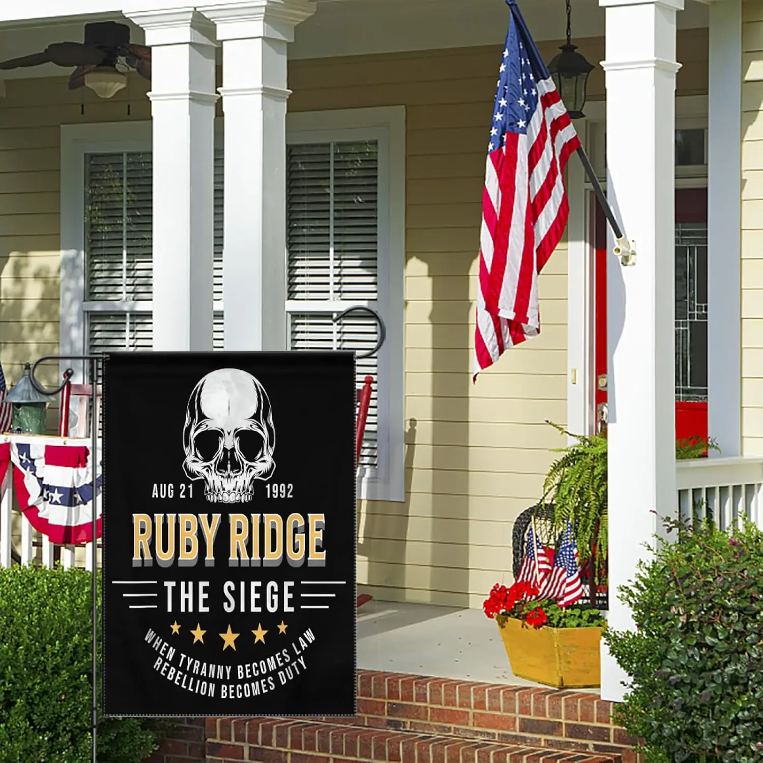 Ruby Ridge The Siege 1992 - Rebellion Becomes Duty Flag Single Sided Vibrant Outdoor Decoration for Yard, Porch, or Garden 2 uui