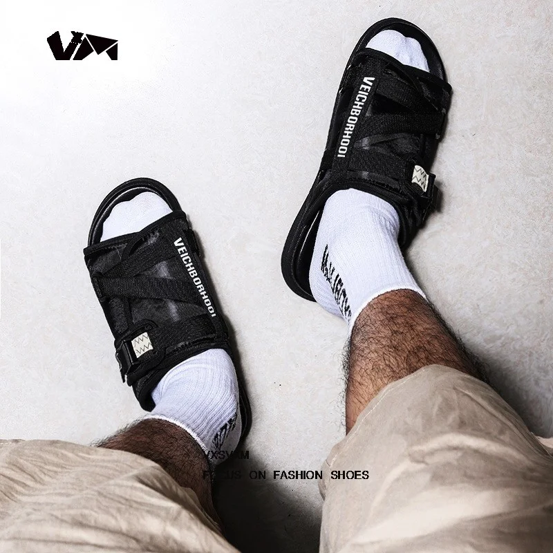 CHRISTO VISVIM Reflective Beach slippers Men  Flip Flops Summer Shoes Plus Fashion Slippers Couple  Footwear Men's Shoes