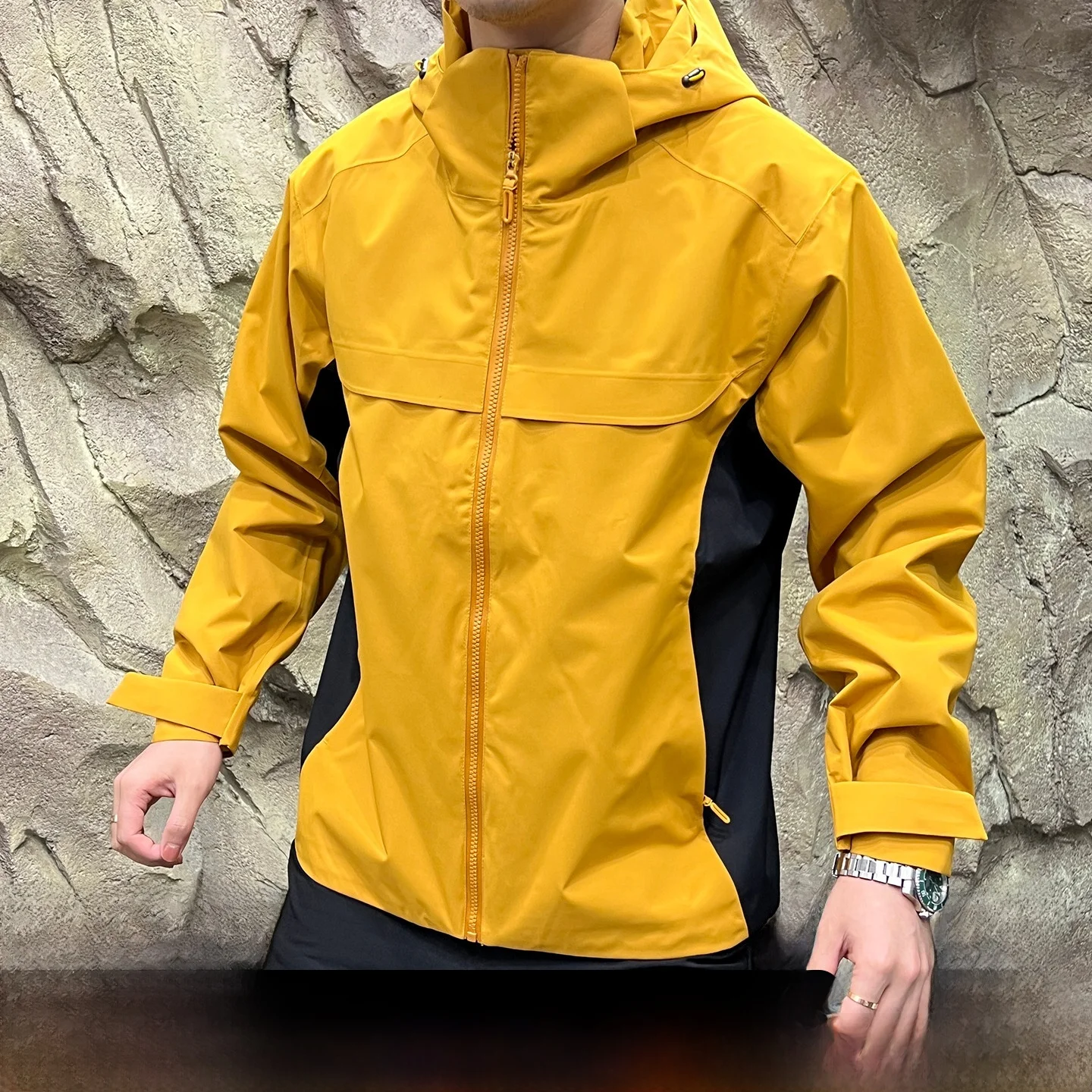 

Outdoor Men's Softell Jaet Hooded Windproof Polyester Fiber Stand Fit Spring Autumn High-End Pred Glue Tee-Proof