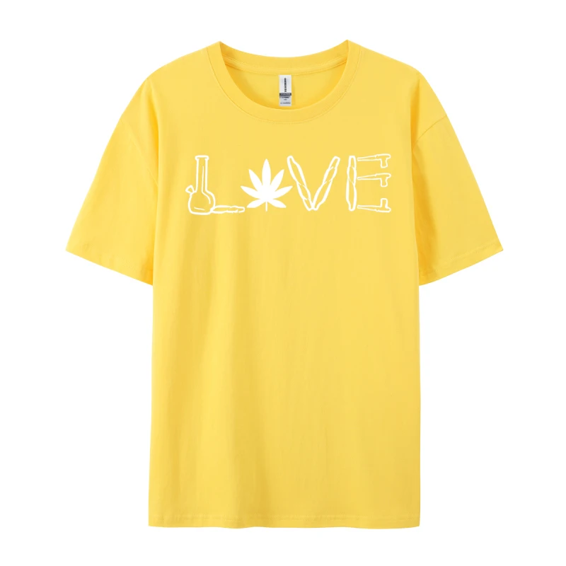 Love Weed Cannabis Bong Joint Blunt Sm Tshirts Men Cotton Printing T-Shirt Fashion Tshirt Gothic Animes