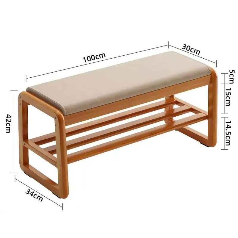 Solid wood changing shoe stool household shoes cabinet soft bag shoe shelf rack organizer enter door chair