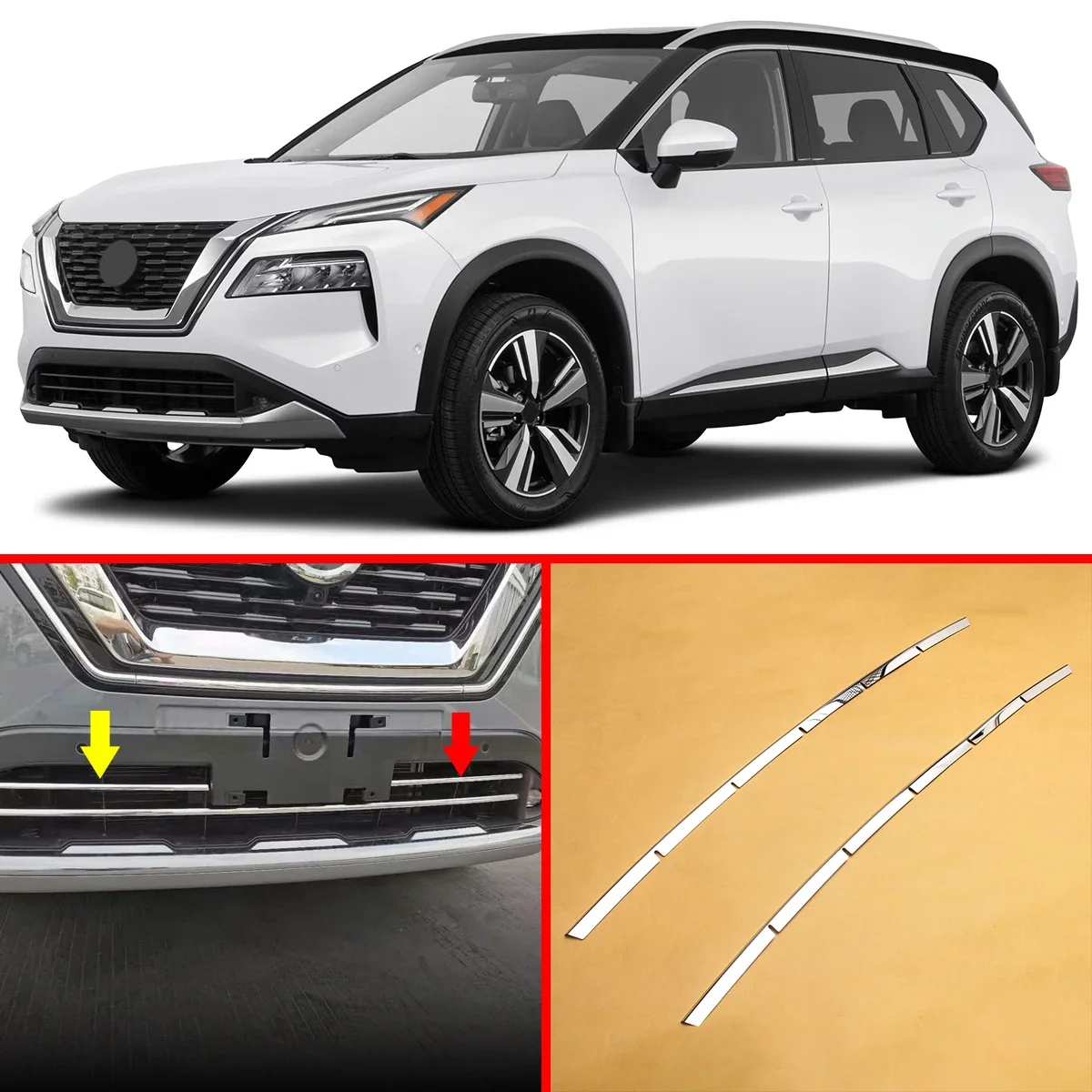 ل 2023 2024 2025 نيسان روج X-Trail T33 سيارة الفولاذ المقاوم للصدأ المصد الأمامي شبكة مركز مصبغة شواء صب شرائط غطاء الكسوة