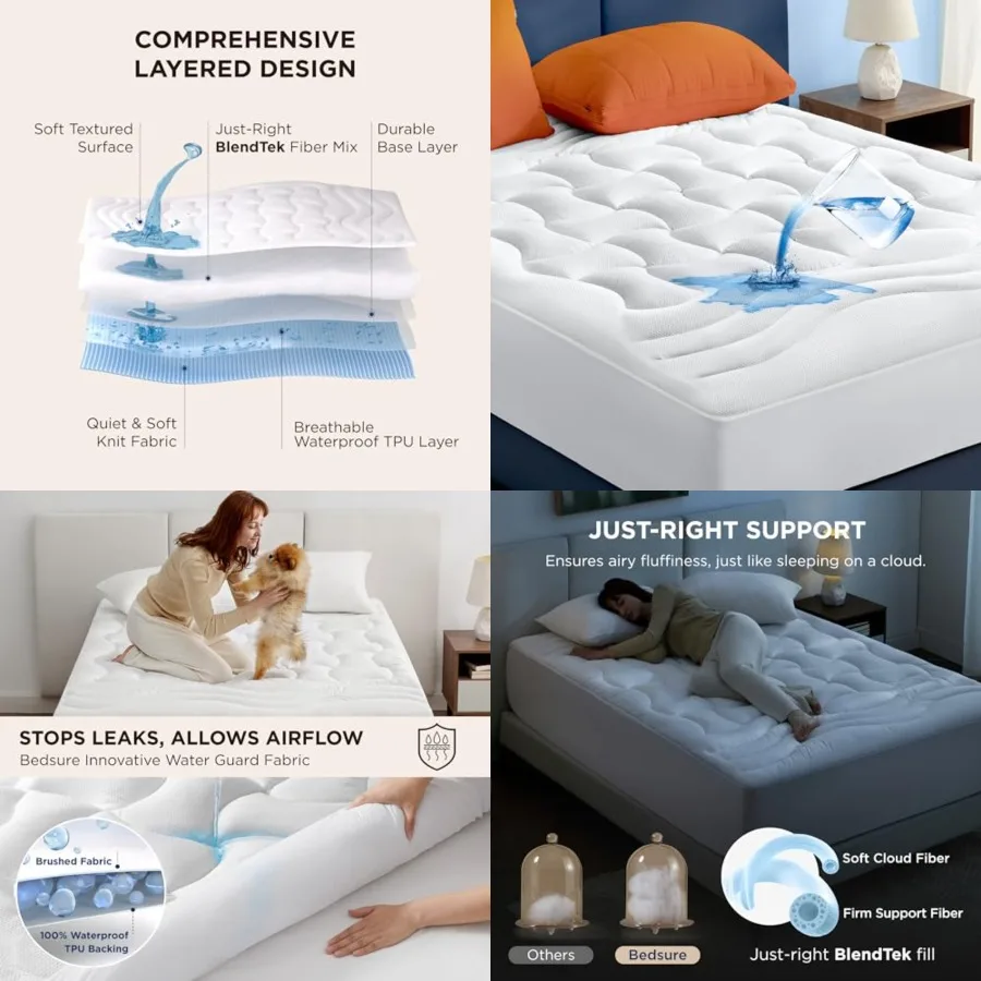 Waterproof Mattress Protector Queen Size - Quilted Fitted Waterproof Mattress Pad Topper with 8-21 Inches Deep Pocket, Noiseless Bed Cover Padded, Machine Washable,White, 60x80 Inches