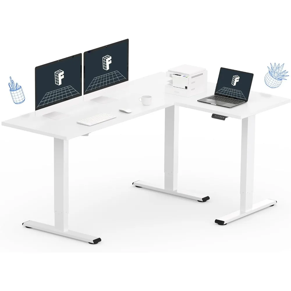 L Shaped Standing Desk 71 x 48 Inch Electric Height Adjustable Desk, Sit Stand Large Corner Desk, Memory Preset Controller