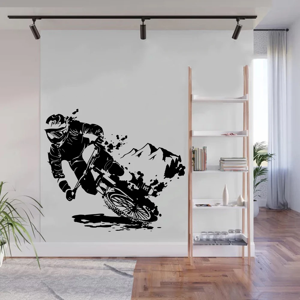 Modern MTB Dirt Bike Extreme Sport Bicycle Wall Sticker Decal Moutain Offroad Playroom Living Room Vinyl Home Decor