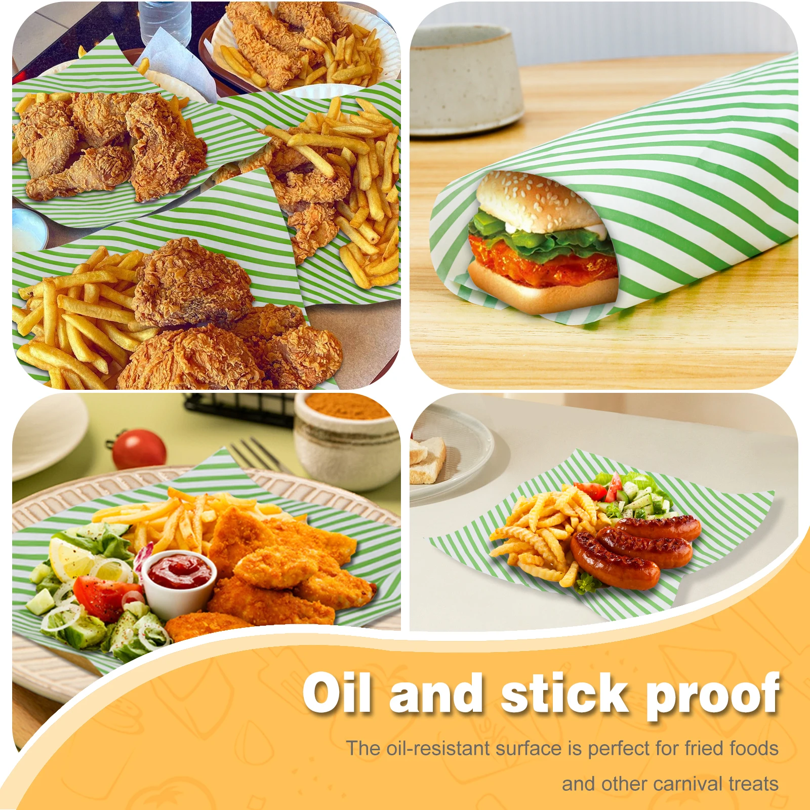 ورق تغليف طعام ، طباعة مخططة ، أطعمة لذيذة بالشمع الجاف ، شطيرة مقاومة للزيت ، بطانات ورق شطائر كبيرة ، أوراق #4