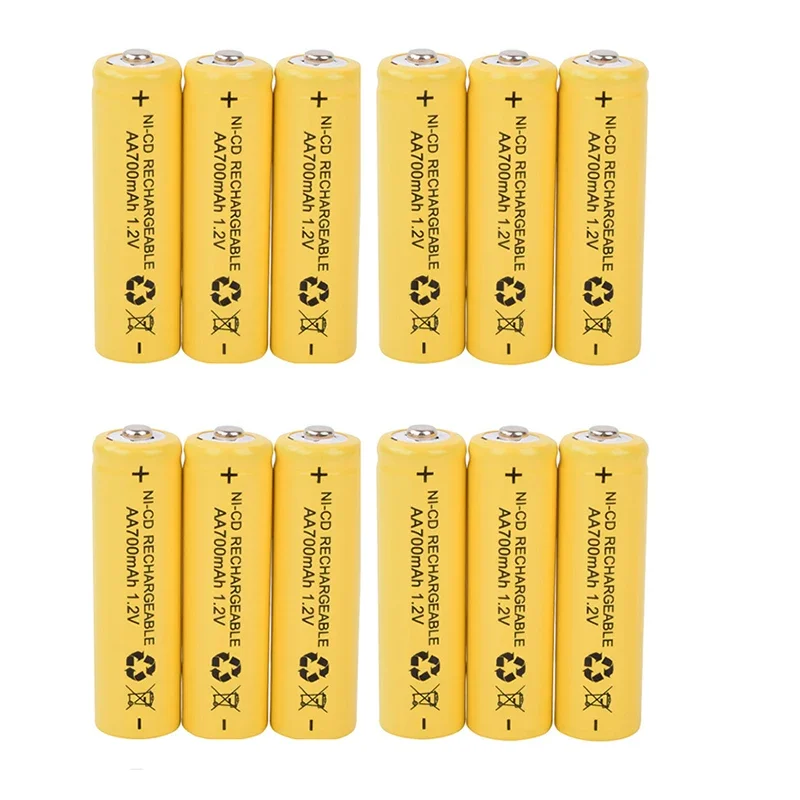 بطارية قابلة للشحن AA NiCd ، بندقية درجة الحرارة ، جهاز التحكم عن بعد ، بطاريات لعبة الماوس ، 700mAh ، AA ، 1.2V ، 12 قطعة