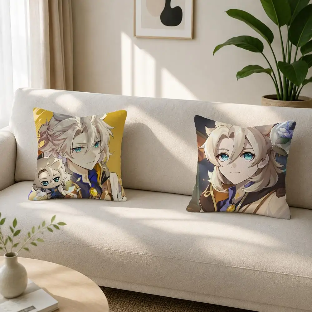 Game Character Albedo Cushion Cover Soft Plush Cushion Covers Fluffy Throw Pillow Cases for Sofa Bedroom Home Decor