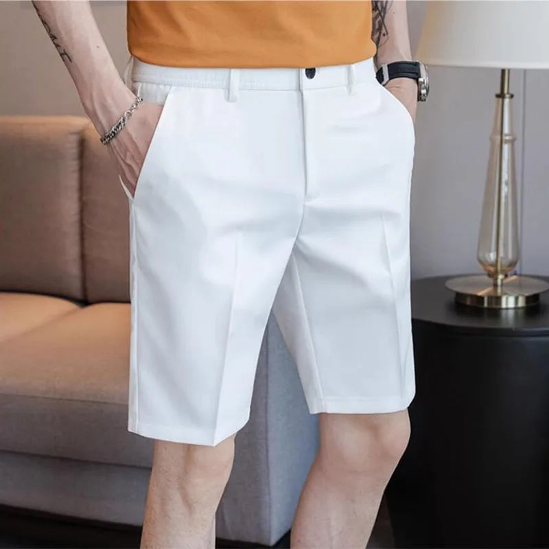 New Men Pure Colour Suit Shorts Black / White Fashion Simple Homme Daily Casual Sports Shorts