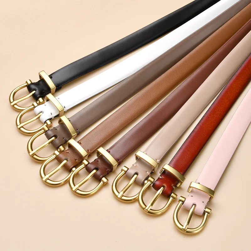 Second Leather Gold Hardware Shiny Copper Buckle Women Belt Soft Belt Second Leather Belt Dress Wide Ladies 1.8 cm Thin Belt