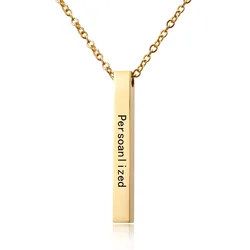 Women Men Square 18K Gold-Plated Vertical Bar Necklace Titanium Steel Lettered Necklace Customized Word Stainless Steel Necklace