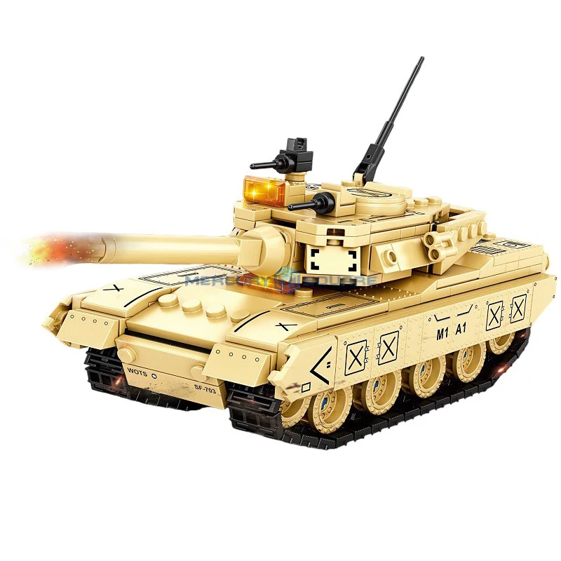 M1A1 Battle Tank Heavy Machine Gun Model Bricks MOC K2079 Military Vehicle Building Blocks High Tech Toy Kit Gift Kids Aldults