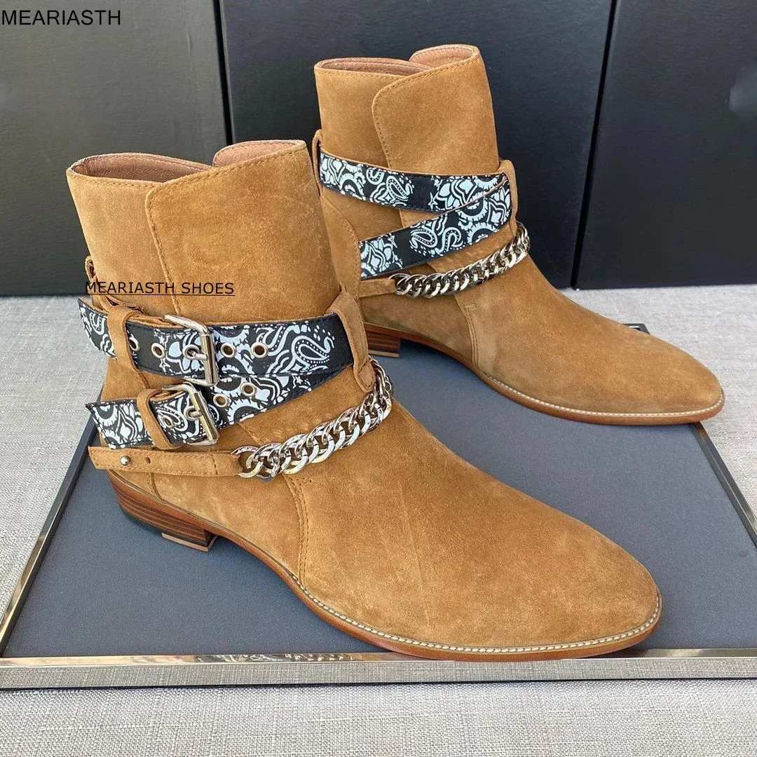 meariasth Stivali Chelsea fatti a mano da uomo Scarpe casual con punta a punta Stivali da moto Stivali da cowboy corti da sposa in pelle scamosciata maschile