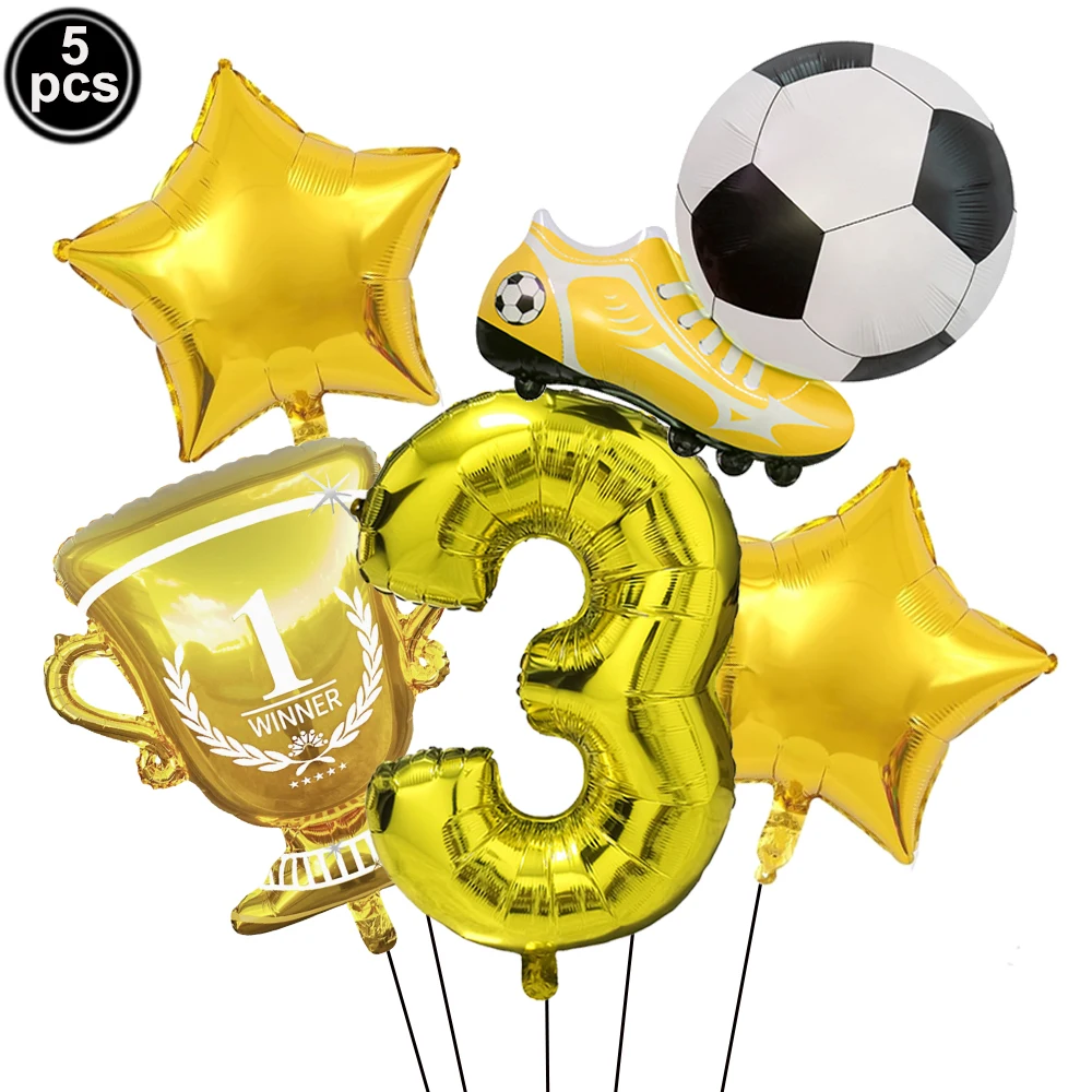 5pcs Soccer Trophy Sneakers Balloon 0-9 Number Balloon Set for Kids Football Birthday Decors Soccer Sports Theme Party Supplies view 5