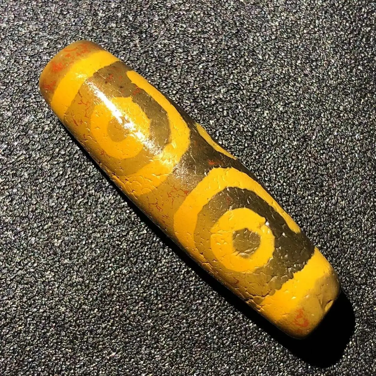 Rare Magic Tibetan Old Agate Dragon Skin 6Eye Totem dZi Bead 13.5*47mmN005