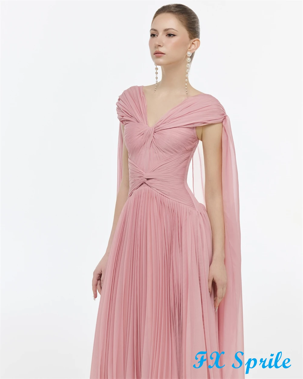 Customized  Classic Pink Chiffon Evening Dress Exquisite V-Neck Sleeveless Homecoming Dresses Fashion Special Occasion  image 5