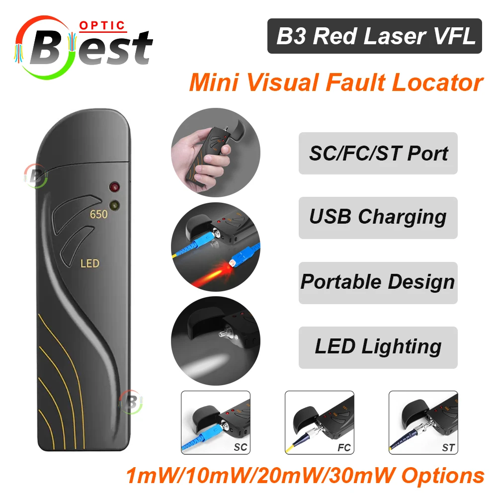 New Portable VFL Fiber Visual Fault Locator 1/10/20/30mW Optical Cable Tester Meter Red Light Laser Pen Light Source