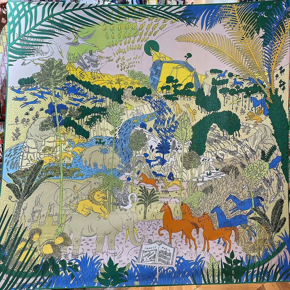 

Теплый шелковый кашемировый шарф 130 см, женский ручной скрученный шаль, квадратные шарфы с принтом леса и животных, женская бандана, хиджаб, платок