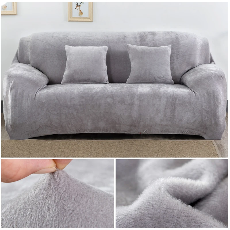 Solid Color Plush Sofa Cover