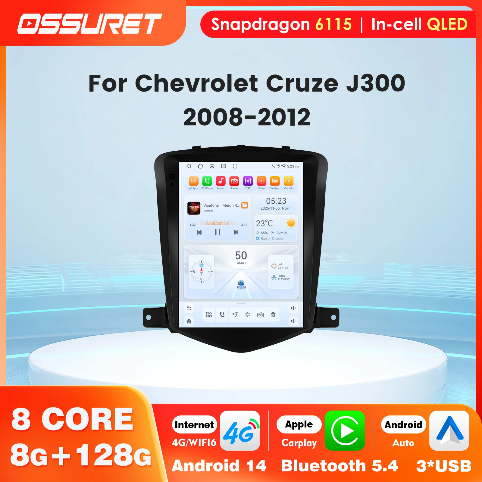 

Wireless Carplay GPS Navigation Car Radio for Chevrolet Cruze J300 2008 - 2012 Car Multimedia Player 4G BT DSP 2 Din Stereo WIFI