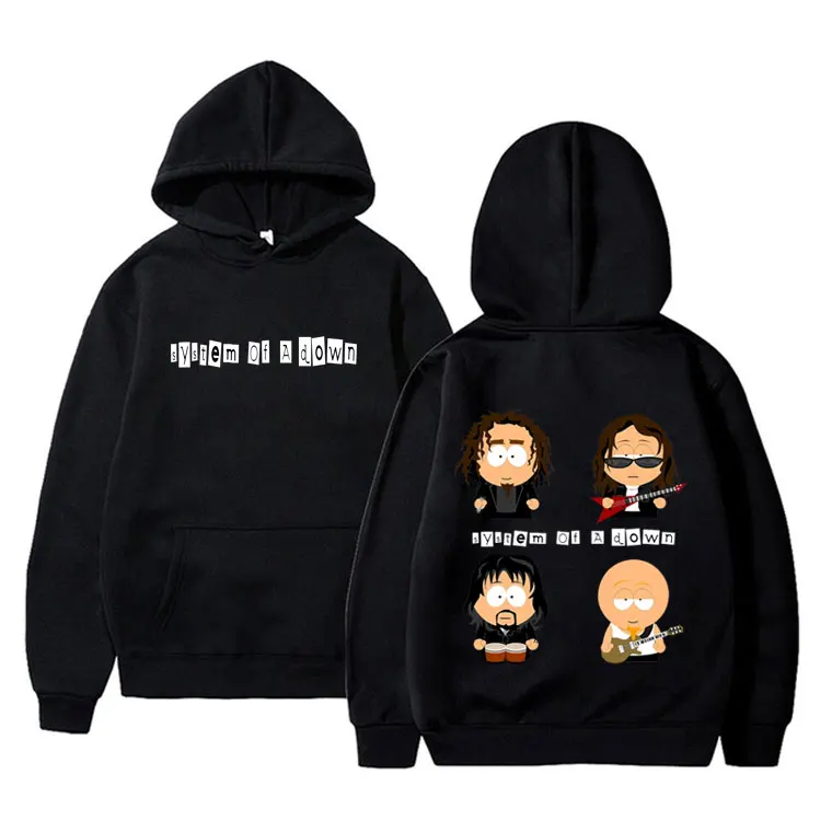 System of A Down Cartoon‑Style Graphic Hoodie Unisex Men Women Gothic‑Rock Oversized Alternative-Metal Sweatshirt Tops