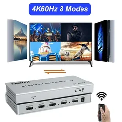 4Kp60 4x1 HDMI Multiviewer 4 in 1 Out Quad Screen Seamless Switcher PIP 90° 180° Flip 1080p 4k HDMI Multi-Viewer 8 Display Modes