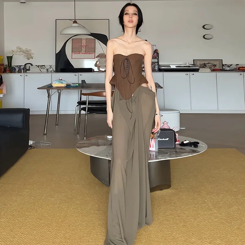 

Latest Spring Collection Stylish Sexy Bustier High Waist Fake Two Piece Dress For Women Trendy Elegant Chic Party Outfit