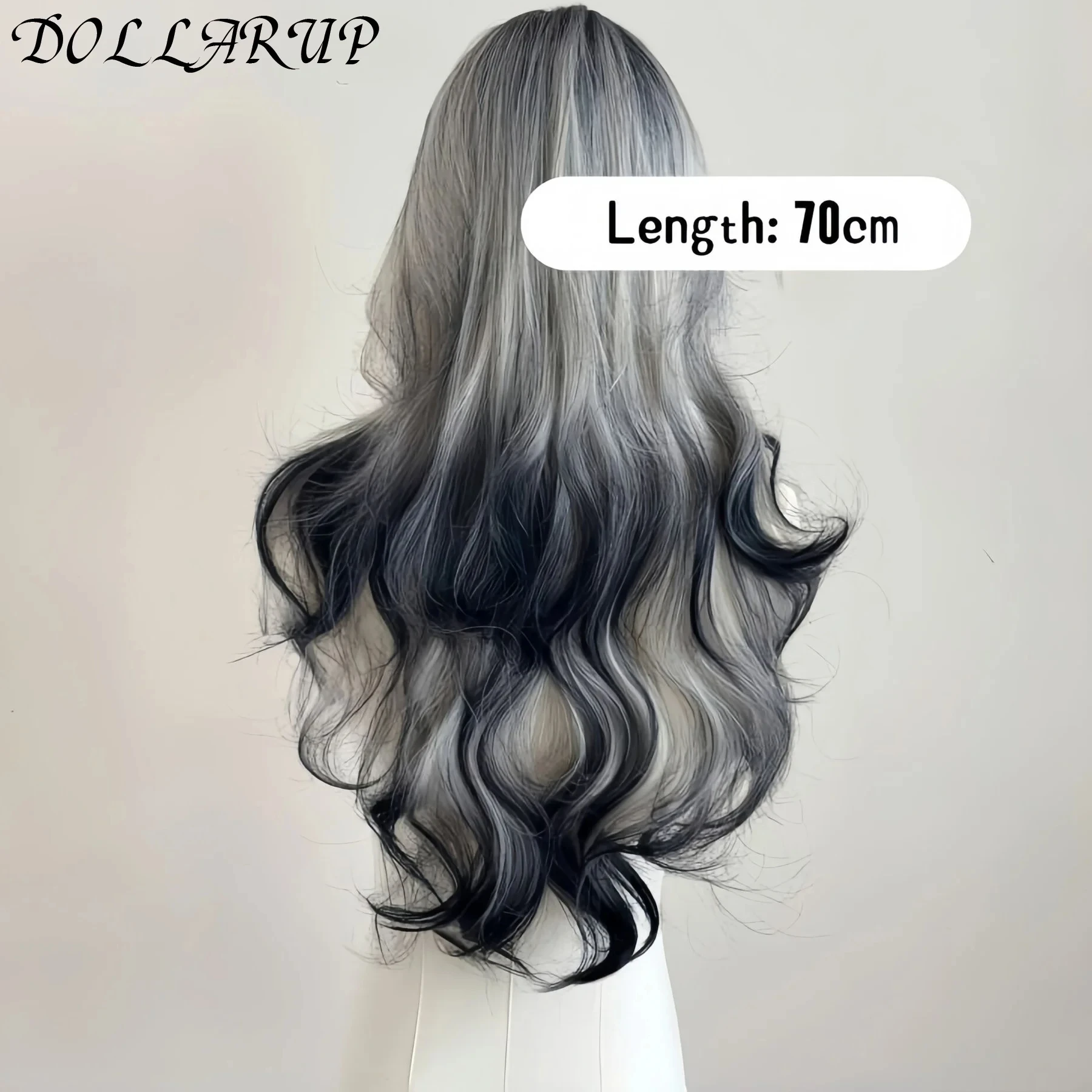 JKL طويل الجسم موجة الأسود والرمادي أومبير تأثيري الباروكات مقاومة للحرارة بيروكات صناعية الانفجارات لوليتا الطبيعية الباروكات للنساء هالوين #4