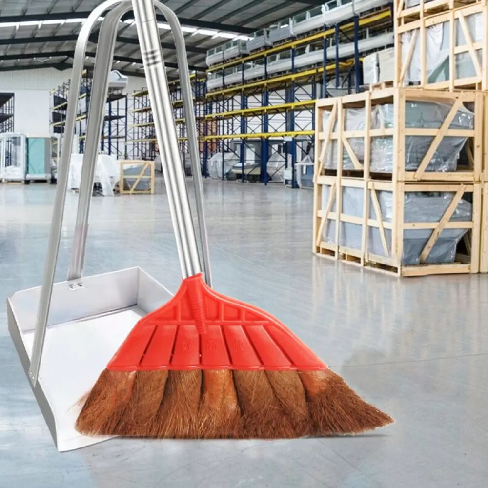 Durable Palm Bristle Broom For Cleaning Dustpan Kit Indoor Outdoor Floor Sweeper Long Handle Household Dust Collection Tool