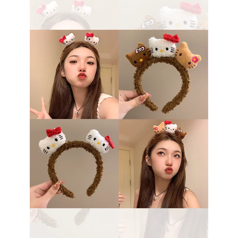 

Sanrio Hello Kitty Plush Hairband Cartoon Kt Cat Headband Kawaii Animal Hair Accessories Kids Headdress Girl Gifts