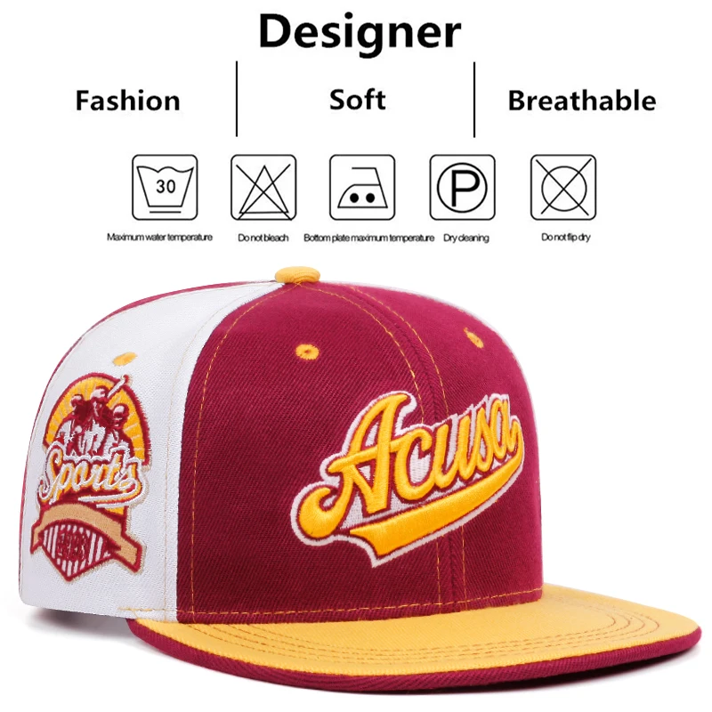 أزياء Acusa المطرزة الرجال كتلة اللون قبعة الشباب الهيب هوب الرجعية قبعة Snapback القطن للجنسين كاوبوي قبعة قابلة للتعديل