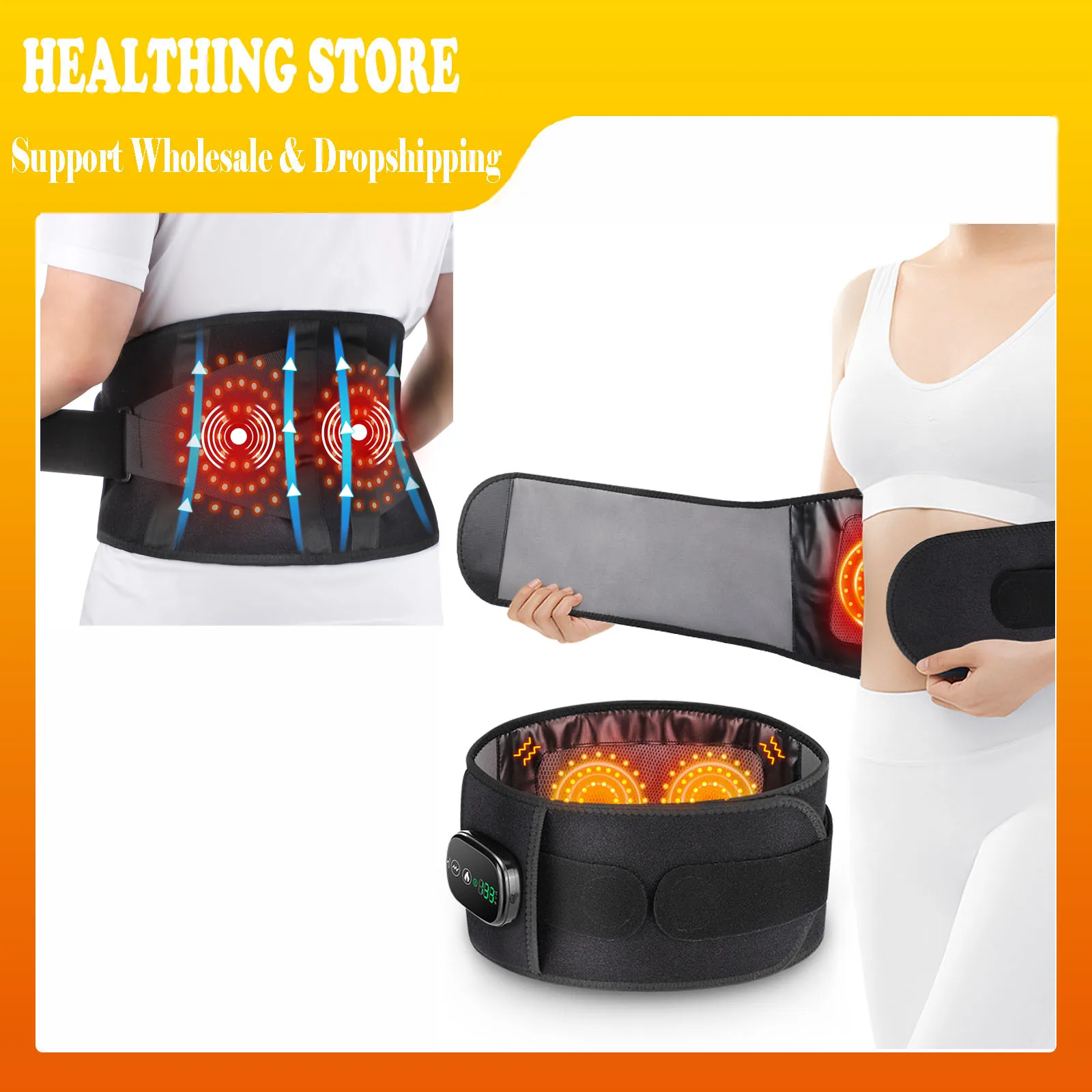 

Elastic Support Heated Waist Belt Massage 5 Speeds Adjustment Muscle Relax Improve Discomfort TYPE-C Wireless Use Lumbar Relax