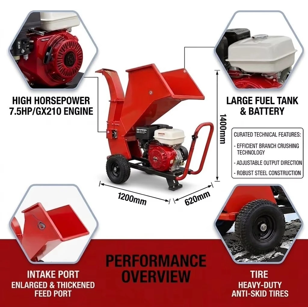 150A Mini Wood Chipper  Engine 80mm Tree Branch Shredder Garden Machinery for Sale