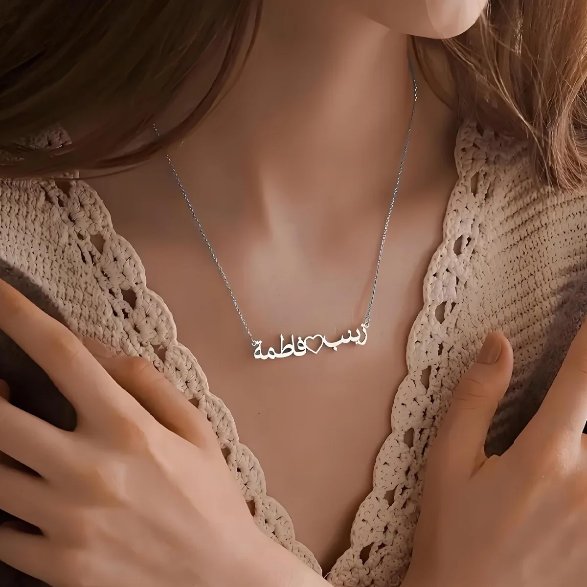 

Custom Arabic Name Necklace for Women Fashion Stainless steel Nameplate Choke Personalized Double Name Love Heart Collar Jewelry