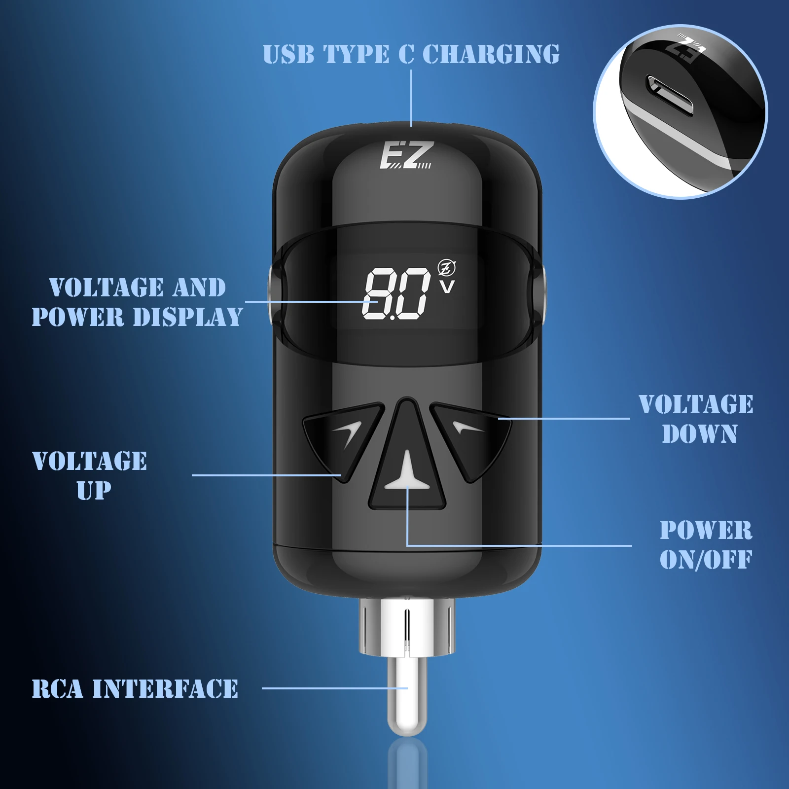 EZ Portex PG3 Mini Tattoo Battery Pack Wireless Power Supply for RCA Connector Tattoo Machine 1100mAh Battery Capacity