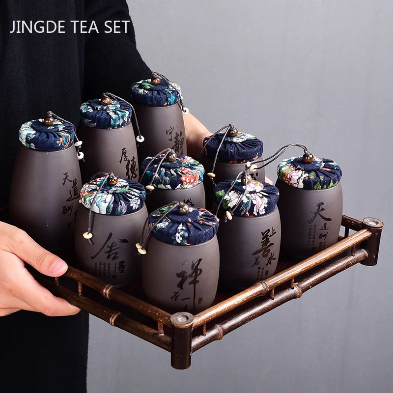 Chinese Purple Sand Small Tea Jar Home Tea Organizer Portable Coffee Sealed Canister Kitchen Storage Tank Customized Tea Caddy