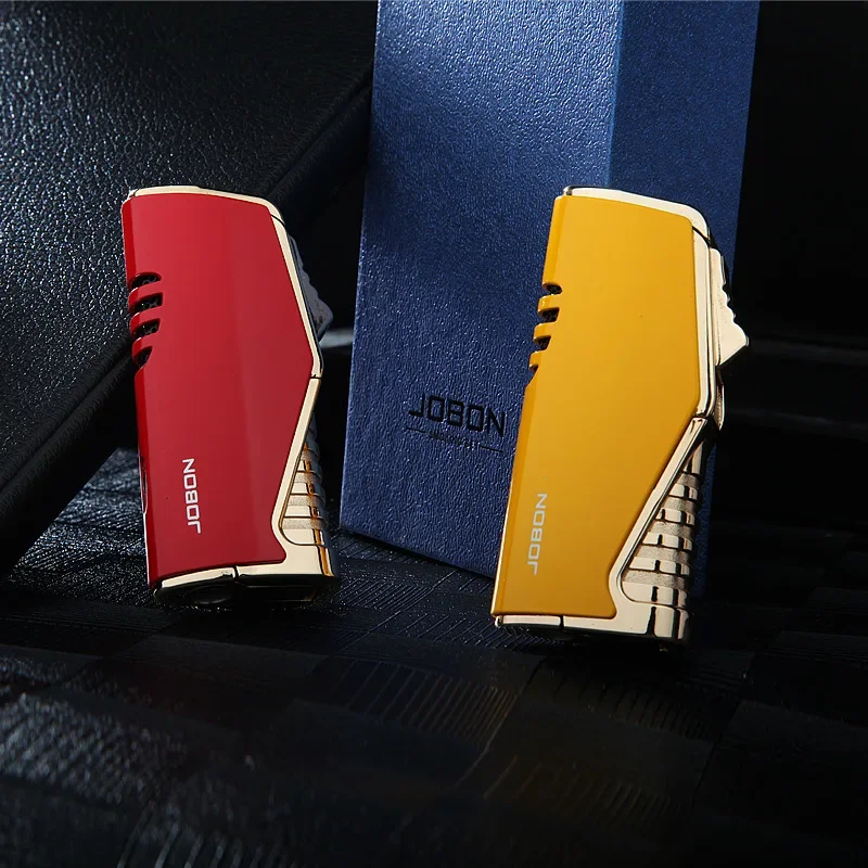 2024 Jobon New Triple Torch Lighter Visible Gas Window 3 Jet Gas Cigar Lighter Turbo Windproof Metal Spray Gun Pipe Lighter