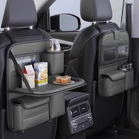 SEAMETAL-bolsa de almacenamiento para mesa de asiento trasero de coche, cubo de basura para mesa plegable, bolsas de almacenamiento colgantes multifuncionales de cuero Pu, bandeja trasera para asiento