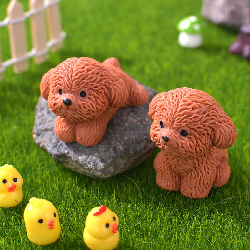 Figurine Miniature Cute Brown Teddy Puppy Dog Micro Landscape Ornaments for Home Decorations Kawaii Animal Desktop Decoration