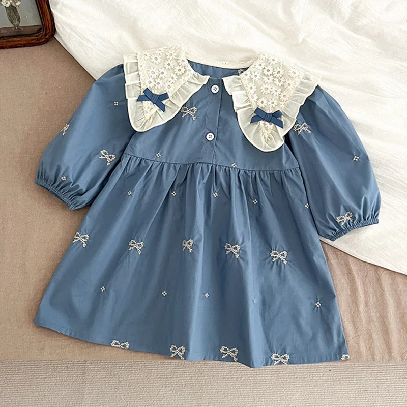 Autumn Baby Girl Clothes 0-6Yrs Girls Princess Dress Clothes Butterfly Collar Baby Girl One Piece Clothes Embroidery Kids Dress