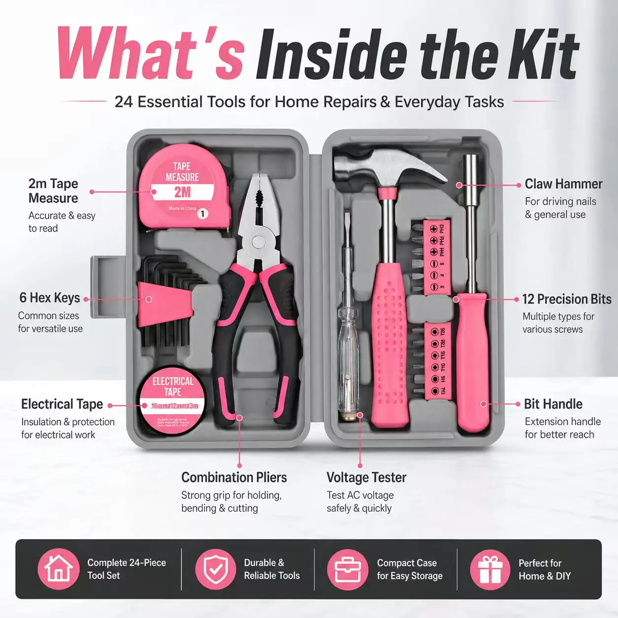 Multi-Function 24PCS Portable Hand Tool Set Household Repair Tool Kit for Home DIY Daily Maintenance