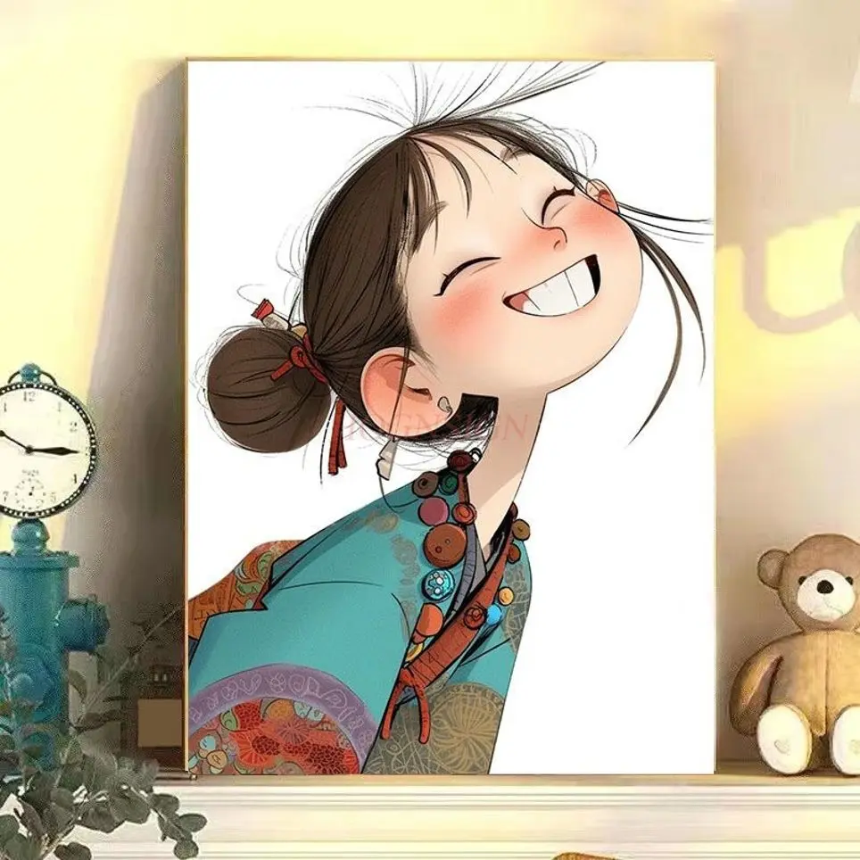 1set DIY Digital Oil Painting Playful Girl Series Handmade Fill Color Oil Painting