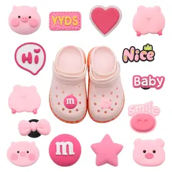 New Arrival 1pcs Shoe Charms Pink Star Lovely Pig Baby YYDS Accessories PVC Kids Shoes Buckles Fit Wristbands Birthday Present