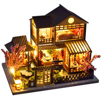 DIY Wooden Mini Doll House Japanese Casa Miniature Building Kits Dollhouse With Furniture Lights Villa for Girls Birthday Gifts