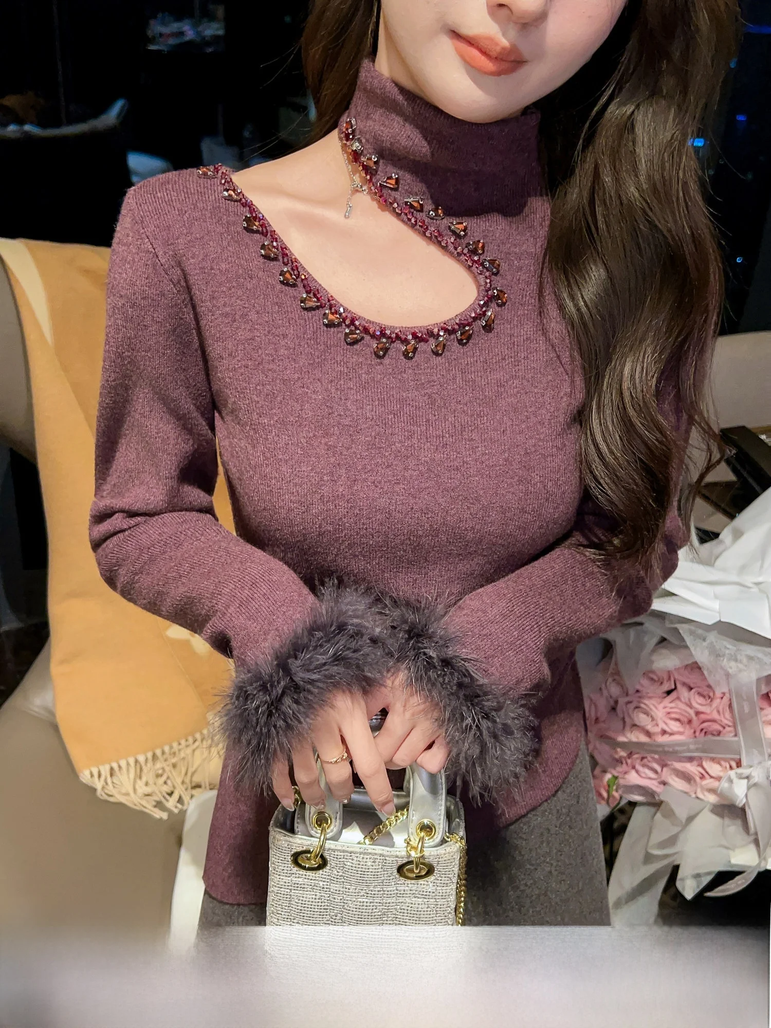 

Теплая женская футболка с высоким воротом и вырезами в стиле каминного дизайна, осенне-зимняя новинка, базовый слой, внутренняя одежда, топ