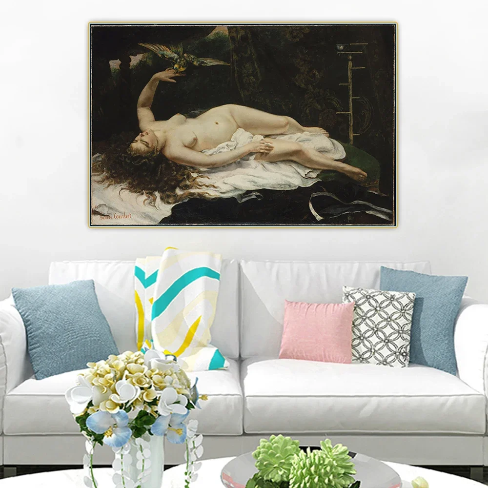 Citon Gustave Courbet《Woman with a Parrot》Canvas Art Oil Painting Artwork Poster Picture Backdrop Wall Decor Home Decoration