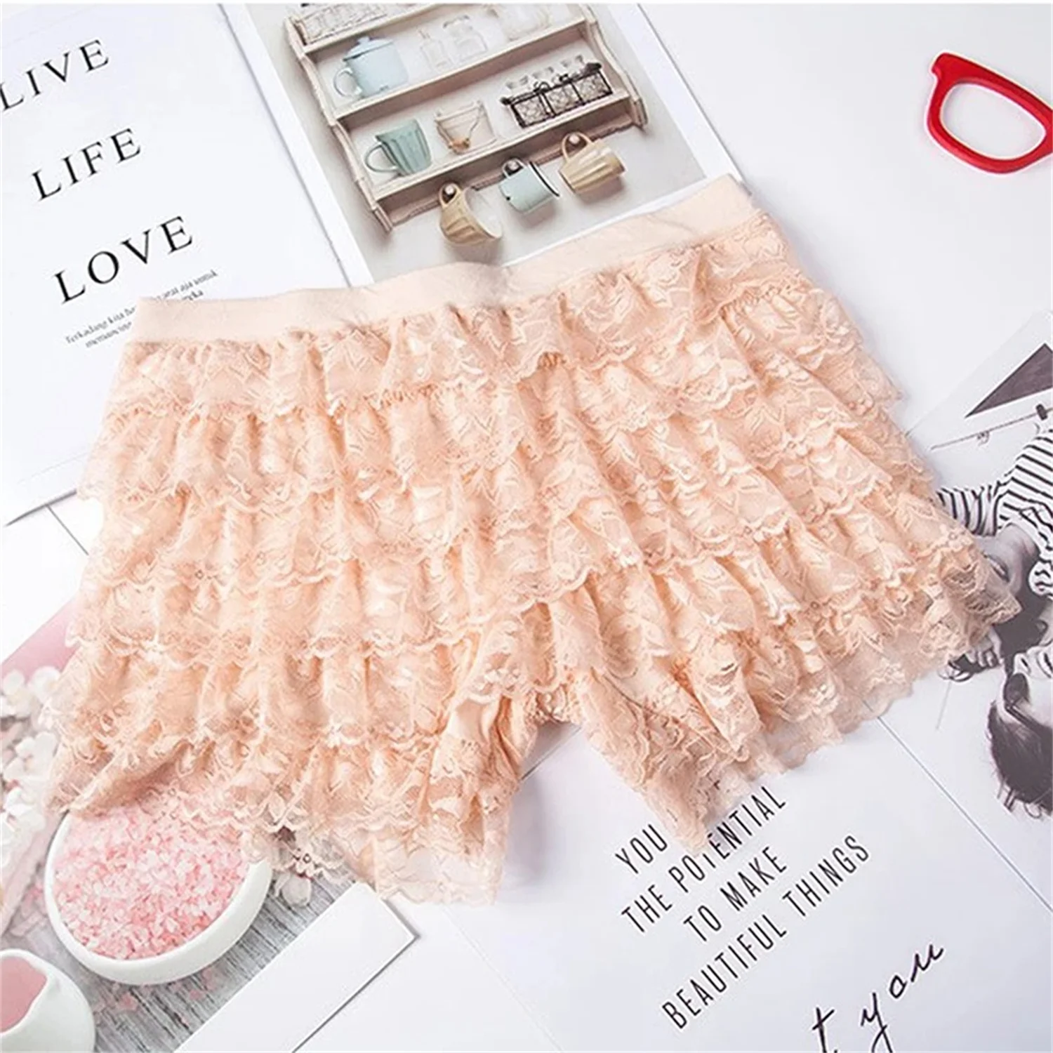 Lace Safety Short Pants Women Elastic Waist Lolita Casual Bow Safety Shorts Bottoming Culottes Basic Panties Scanties Underwear