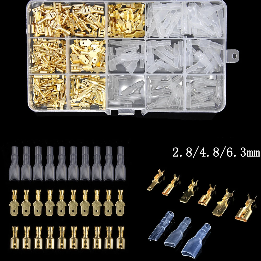 2.8/4.8/ 6.3mm Wire Spade Connector Male and Female Quick Splice Wire Crimp Terminal Block with Insulating Sleeve 600PCS