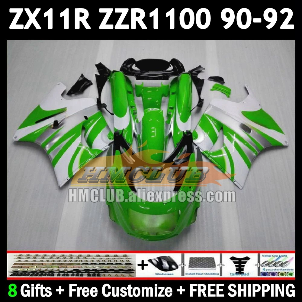 Glossy White Body For KAWASAKI NINJA ZX-11R ZZR 1100 CC 1990 1991 1992 173No.65 ZX-11 ZZR1100 ZX 11R 11 R ZX11R 90 91 92 Fairing